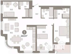 3-к квартира, вторичка, 111м2, 8/9 этаж