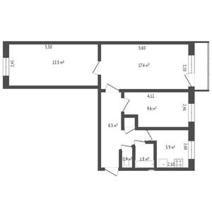 3-к квартира, вторичка, 60м2, 2/5 этаж