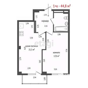 1-к квартира, вторичка, 45м2, 3/17 этаж