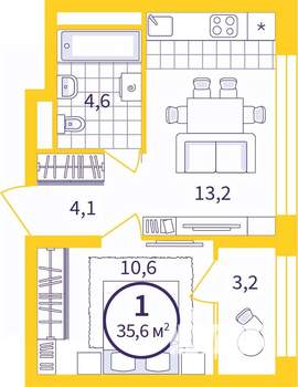 1-к квартира, вторичка, 34м2, 18/24 этаж