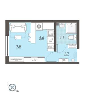 Студия квартира, вторичка, 19м2, 8/8 этаж