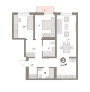 2-к квартира, вторичка, 84м2, 7/16 этаж