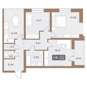 4-к квартира, вторичка, 79м2, 6/24 этаж