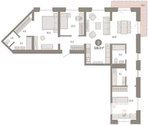 3-к квартира, вторичка, 116м2, 4/7 этаж