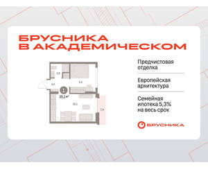 1-к квартира, вторичка, 35м2, 9/9 этаж