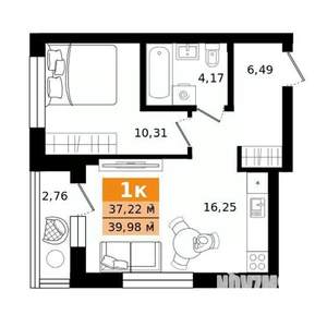 1-к квартира, строящийся дом, 40м2, 12/27 этаж