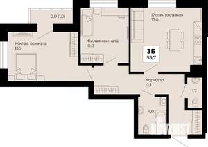 2-к квартира, строящийся дом, 60м2, 5/25 этаж