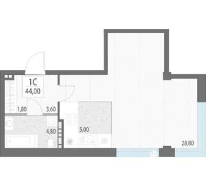 Студия квартира, строящийся дом, 44м2, 3/9 этаж