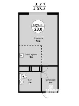 Студия квартира, вторичка, 23м2, 12/25 этаж