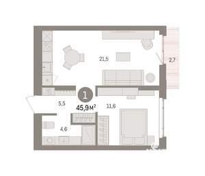 1-к квартира, вторичка, 46м2, 5/16 этаж