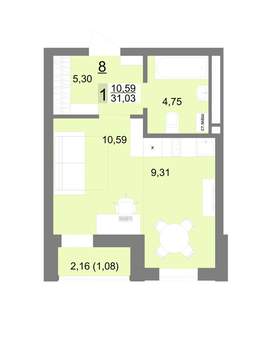 Студия квартира, вторичка, 31м2, 3/22 этаж