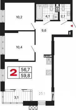 2-к квартира, вторичка, 60м2, 4/15 этаж