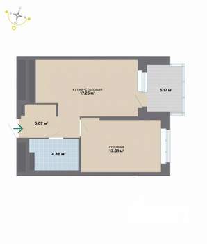 1-к квартира, вторичка, 45м2, 5/9 этаж