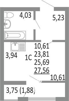 Студия квартира, вторичка, 26м2, 24/25 этаж