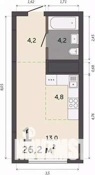 Студия квартира, вторичка, 26м2, 22/30 этаж