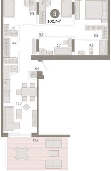 3-к квартира, вторичка, 97м2, 1/9 этаж