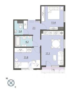 2-к квартира, вторичка, 55м2, 7/24 этаж