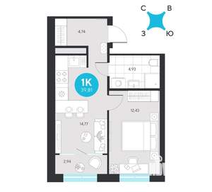 1-к квартира, вторичка, 40м2, 19/23 этаж