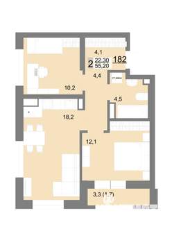 2-к квартира, вторичка, 55м2, 22/26 этаж