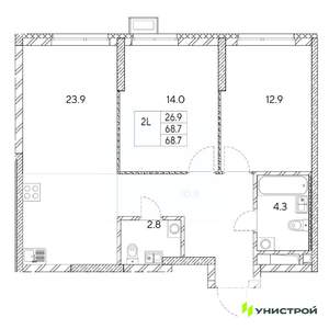 2-к квартира, вторичка, 69м2, 18/31 этаж