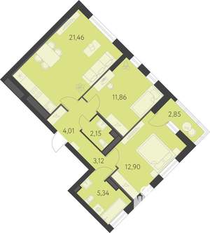 2-к квартира, вторичка, 62м2, 4/16 этаж