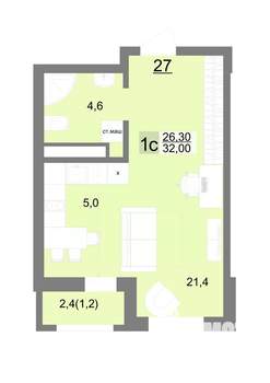 Студия квартира, строящийся дом, 32м2, 19/26 этаж