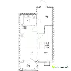 1-к квартира, вторичка, 47м2, 22/31 этаж