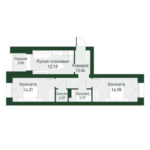 2-к квартира, вторичка, 56м2, 2/4 этаж