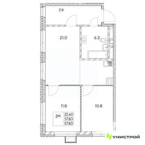 2-к квартира, вторичка, 58м2, 24/31 этаж