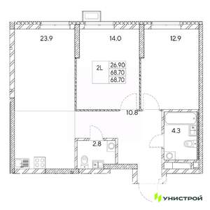 2-к квартира, вторичка, 69м2, 27/31 этаж