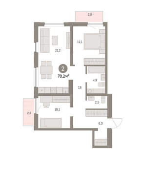 2-к квартира, вторичка, 70м2, 12/16 этаж