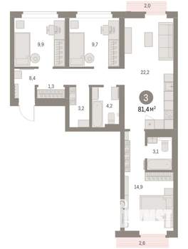 3-к квартира, вторичка, 81м2, 6/9 этаж