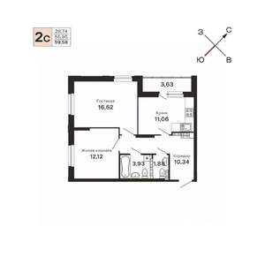 2-к квартира, вторичка, 60м2, 19/21 этаж