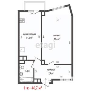 1-к квартира, вторичка, 47м2, 5/26 этаж