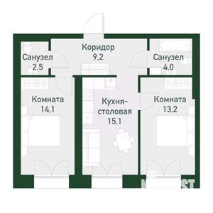 2-к квартира, вторичка, 57м2, 4/4 этаж