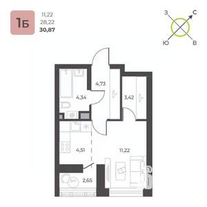 Студия квартира, строящийся дом, 31м2, 11/23 этаж