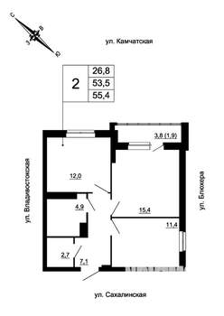 2-к квартира, вторичка, 55м2, 24/24 этаж