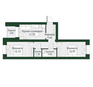 2-к квартира, вторичка, 53м2, 2/4 этаж