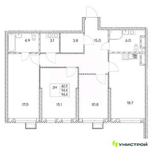 3-к квартира, вторичка, 94м2, 18/31 этаж