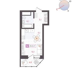 Студия квартира, вторичка, 26м2, 17/25 этаж