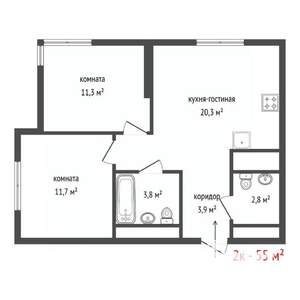 2-к квартира, вторичка, 55м2, 24/29 этаж