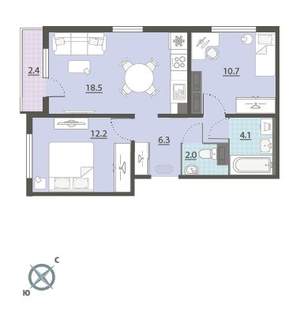 2-к квартира, вторичка, 55м2, 21/24 этаж