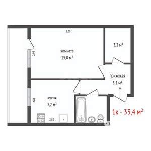 1-к квартира, вторичка, 33м2, 13/16 этаж