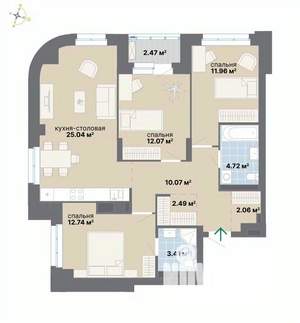 3-к квартира, вторичка, 87м2, 13/25 этаж