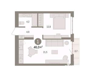 1-к квартира, вторичка, 46м2, 6/16 этаж