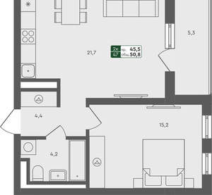1-к квартира, вторичка, 51м2, 2/4 этаж