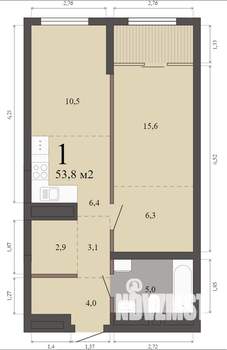 1-к квартира, строящийся дом, 54м2, 11/23 этаж