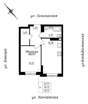 1-к квартира, строящийся дом, 36м2, 25/25 этаж