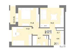 2-к квартира, вторичка, 54м2, 24/26 этаж