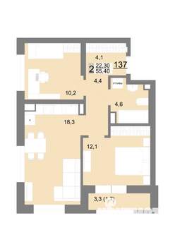 2-к квартира, вторичка, 55м2, 17/26 этаж